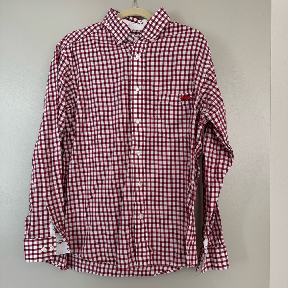 Arkansas University Razorbacks Red Checkered Men's Shirt